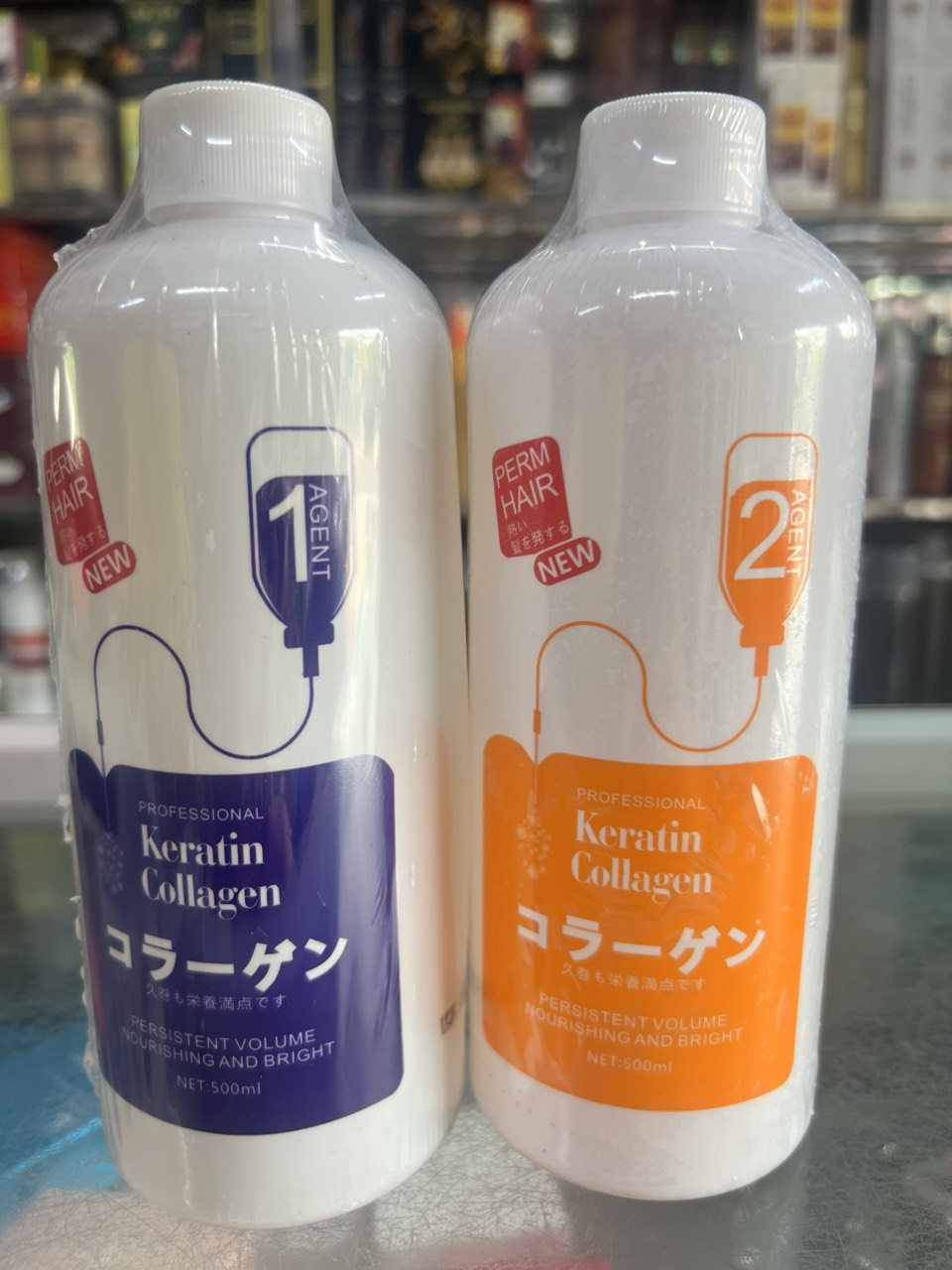Thuốc Uốn Lạnh Keratin Collagen Label Shine 500ml x2