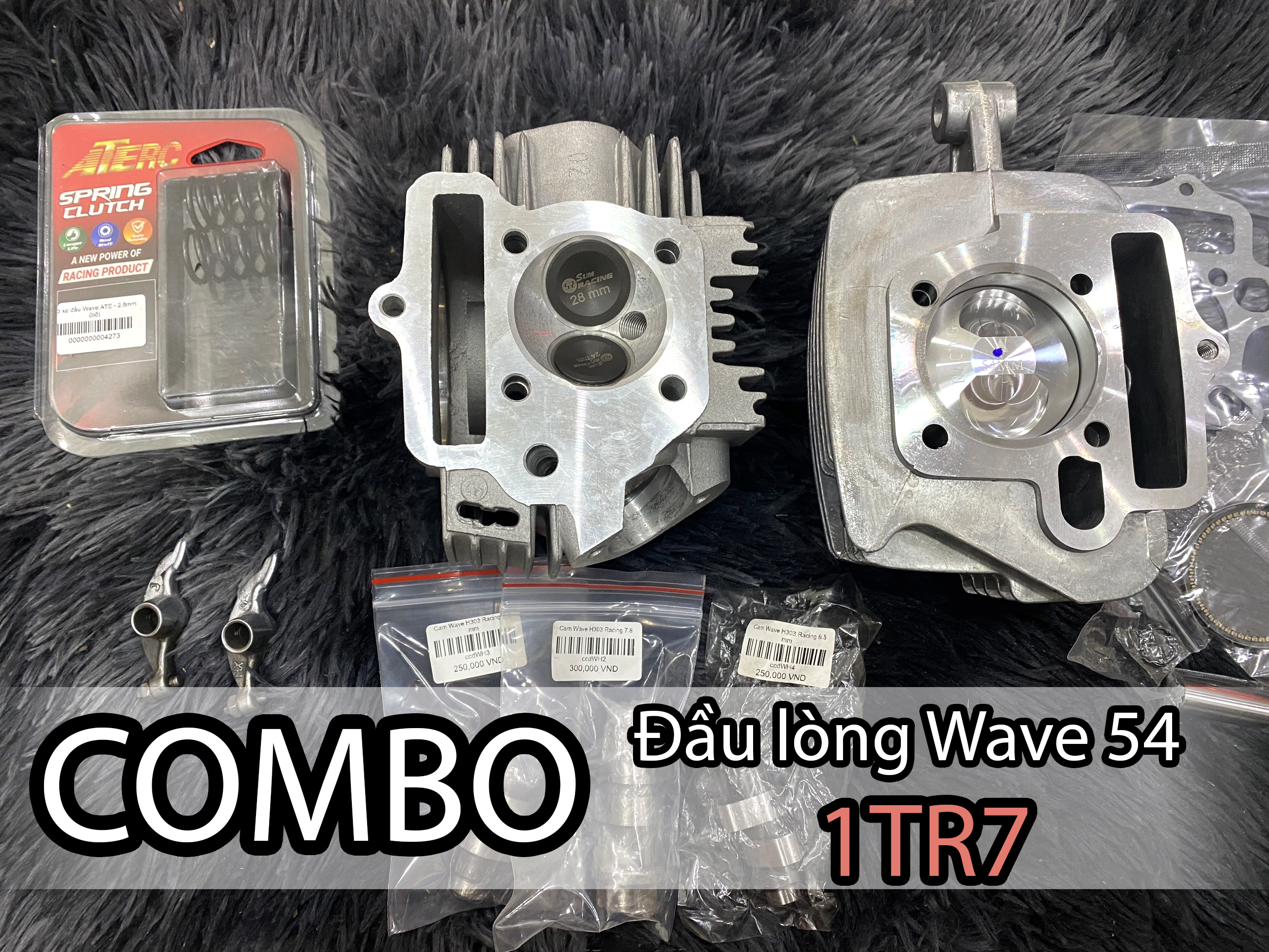 Full Bộ đầu lòng Wave 54 56 dài 78 ( Đầu Xupap 24 28 Cam H303 Cò crom Lò Xo Đầu 2.8 )