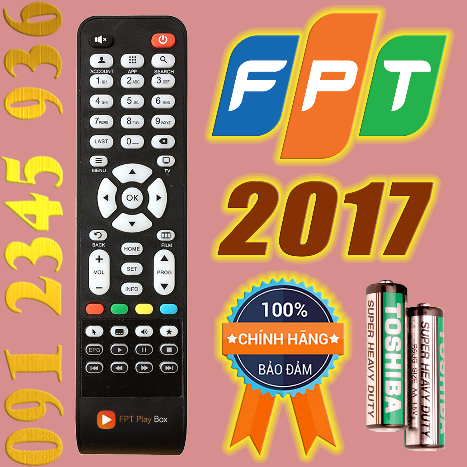 Điều khiển FPT' đời 2017 có [Học Lệnh] cho đầu kỹ thuật số TvBox Android. (Mẫu số 2)