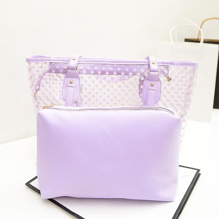 Set 2 Túi Xách Trong Suốt Chấm Bi Hàn Quốc