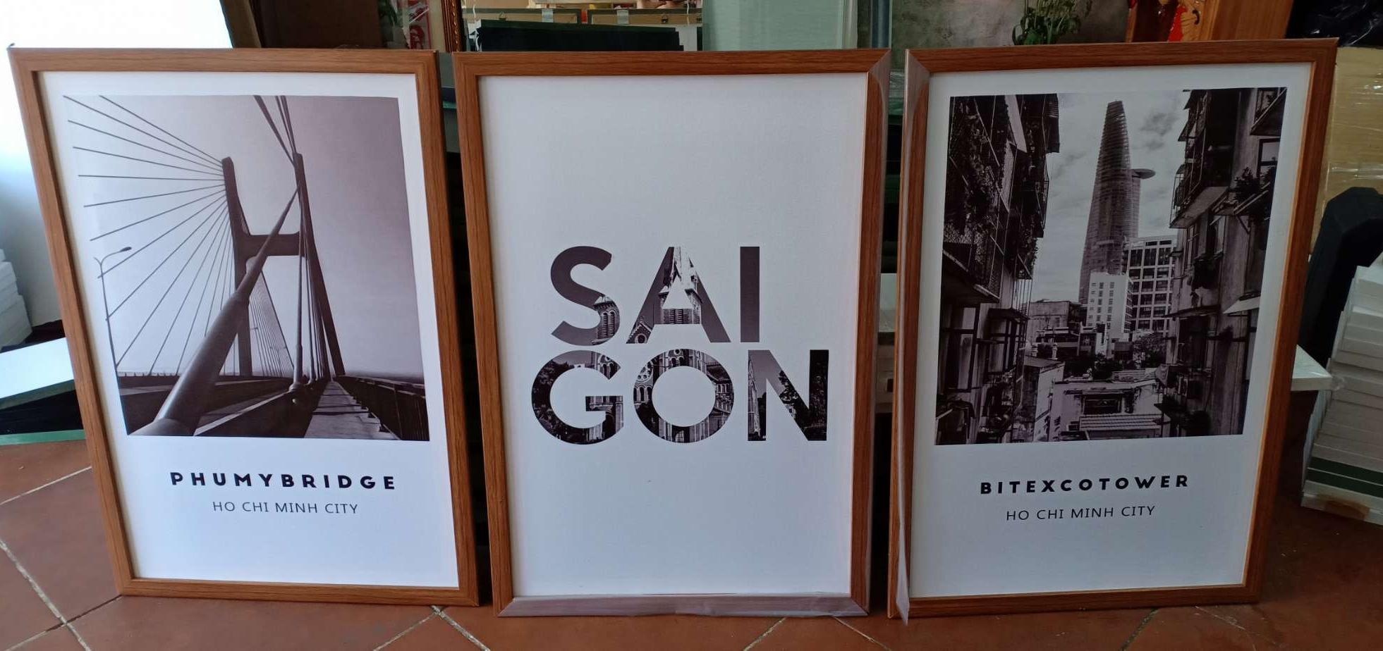 [HCM]Tranh canvas chủ đề Sài Gòn trắng đen (giá đã bao gồm khung viền)