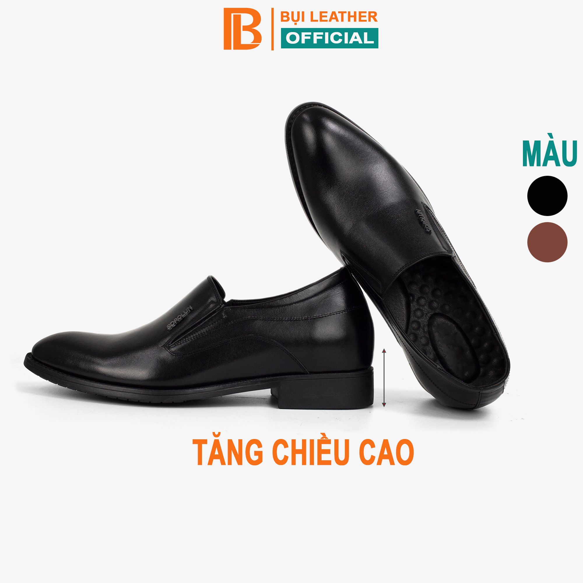Giày tây nam tăng chiều cao da bò nappa cao cấp, giày lười nam màu đen G111
