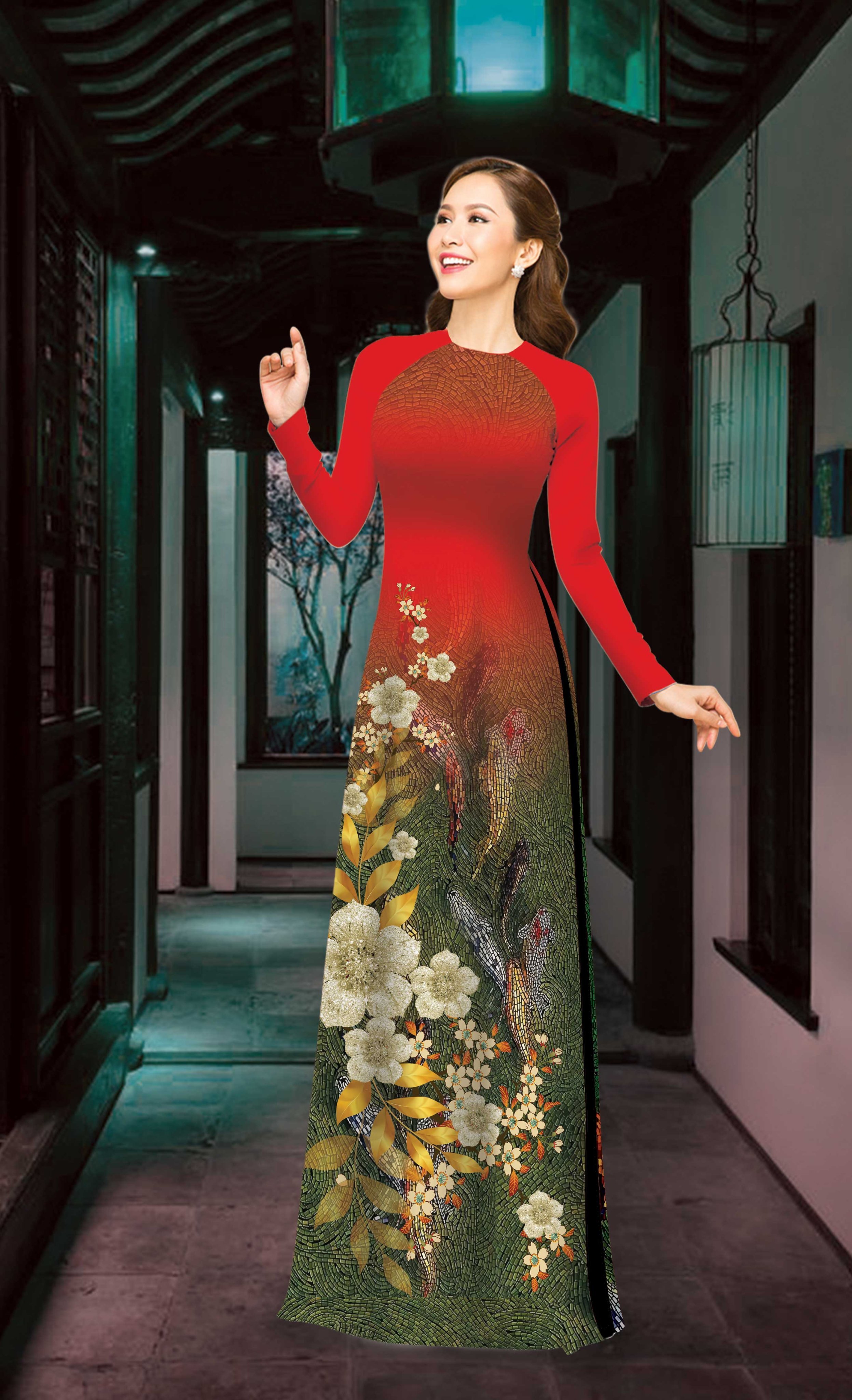 ÁO DÀI TRUYỀN THỐNG IN CÁ LẬP THỂ CAO CẤP - KHÔNG KÈM QUẦN