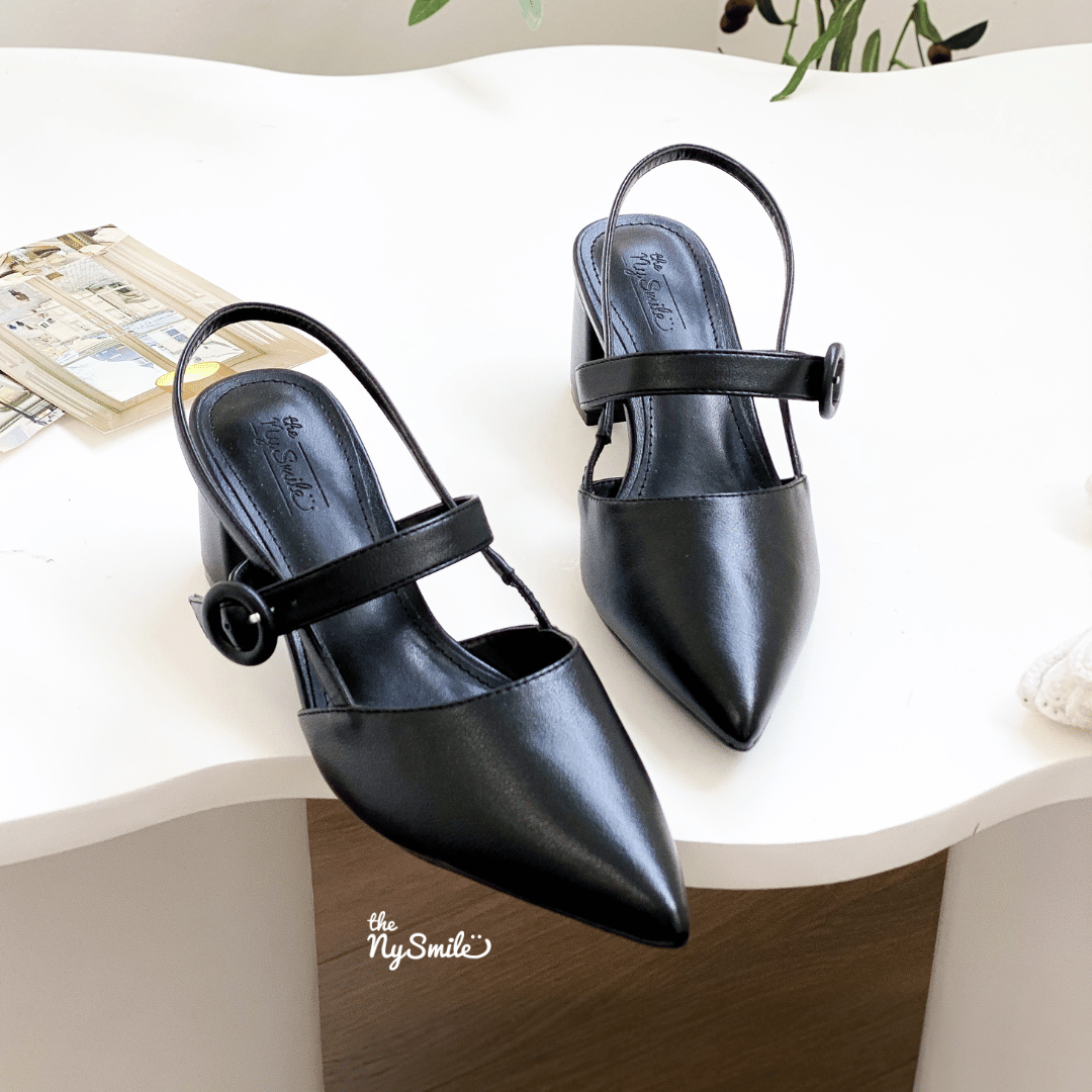 Giày cao gót 7 phân gót vuông quai hậu - thenysmile - masun