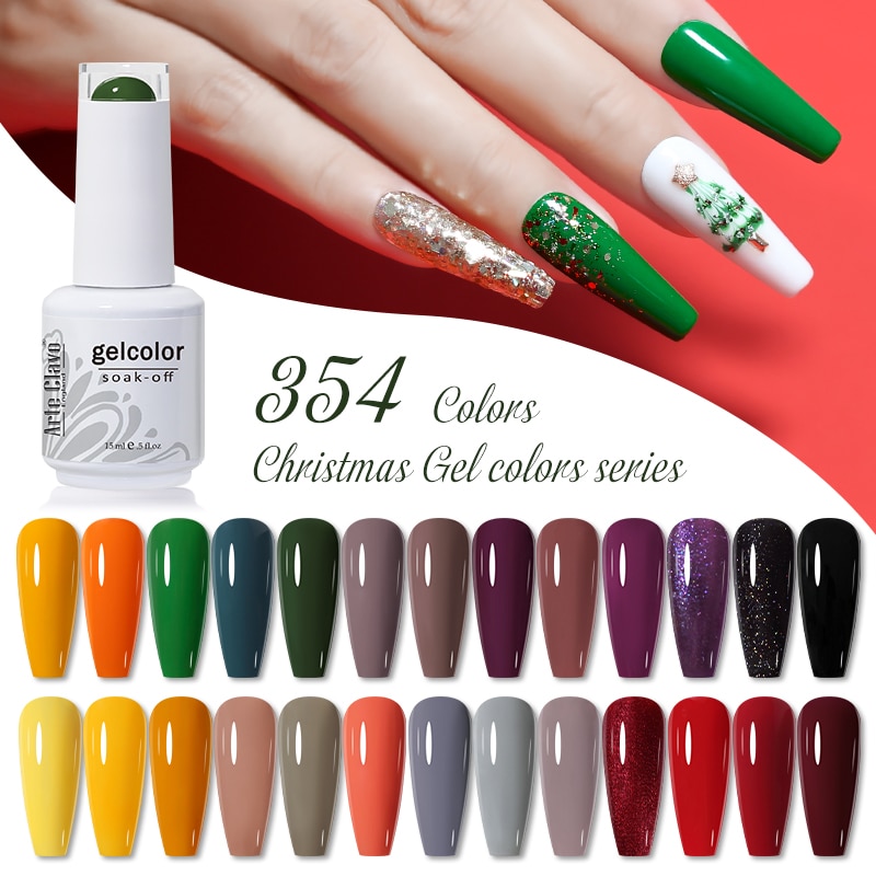 Arte Clavo 15ML Christmas Color Gel Nail Sparkle Red Green Polish Gel Soak