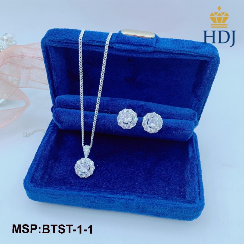 Hot Bộ trang sức nữ bạc 925 hình bông hoa đính đá đẹp sang trọng trang sức cao cấp HDJ mã BTST-1-1