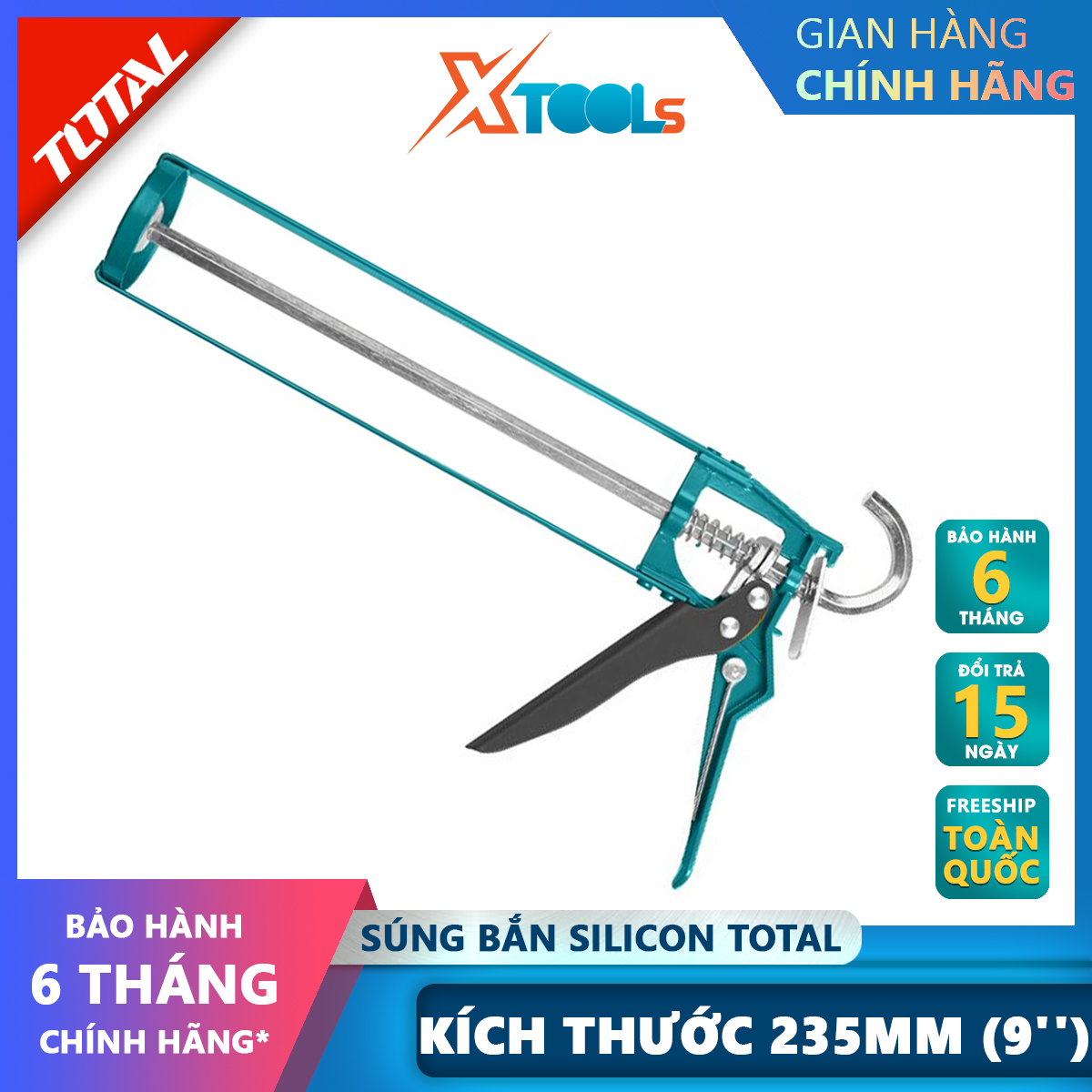 Súng bơm silicon total tht21309 | súng bơm keo kích cỡ 235mm , độ dày 2.2mm, đường kính 52mm bơm keo dán gỗ, giấy, vải, bìa carton