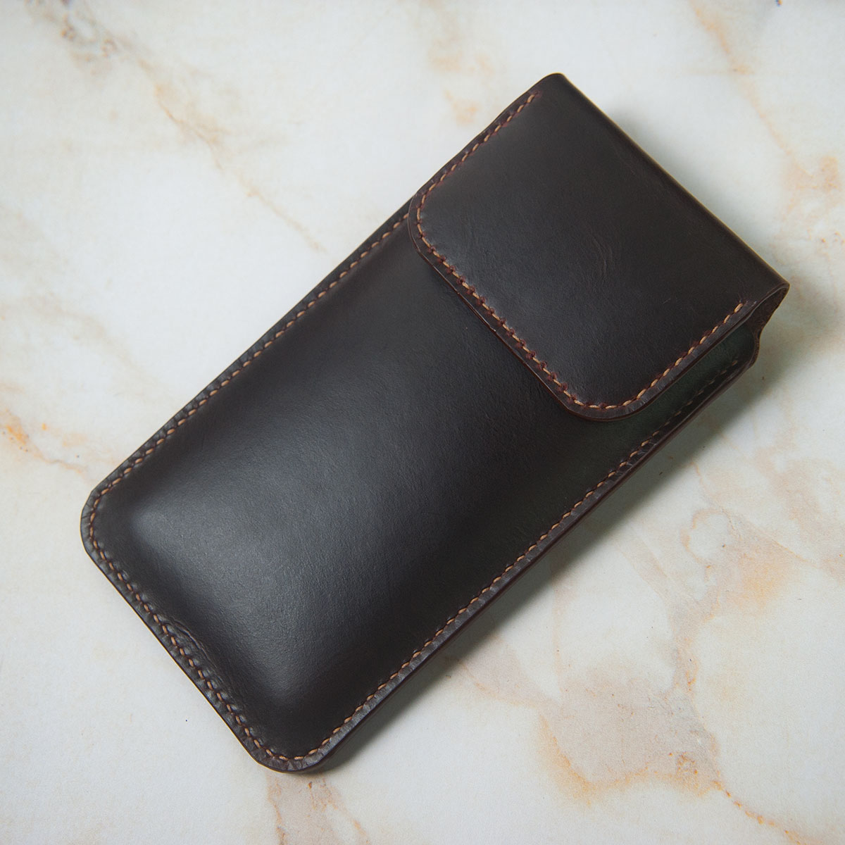 Bao điện thoại da đeo hông màu Nâu - Bao da handmade thủ công - Da thật