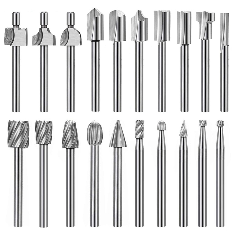 20Pc HSS Router Carbide Engraving Bits for Dremel Router Bit Set 1/8