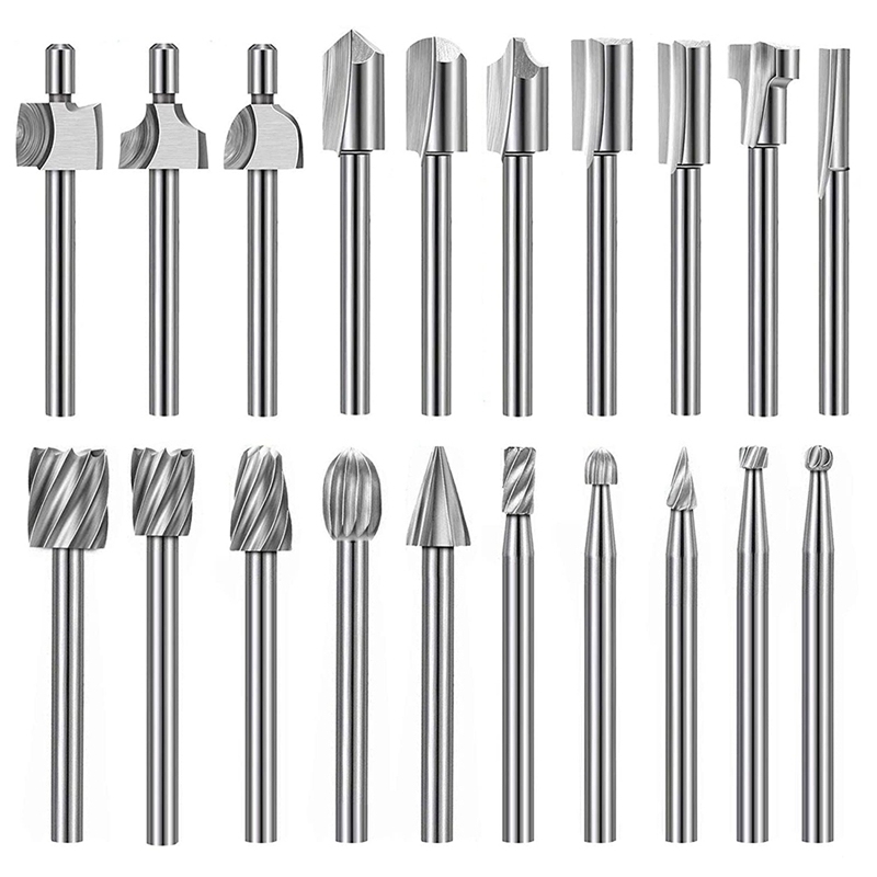 20Pc HSS Router Carbide Engraving Bits for Dremel Router Bit Set 1/8 Inch(3mm) Shank for Dremel Proxxon Rotary Tools