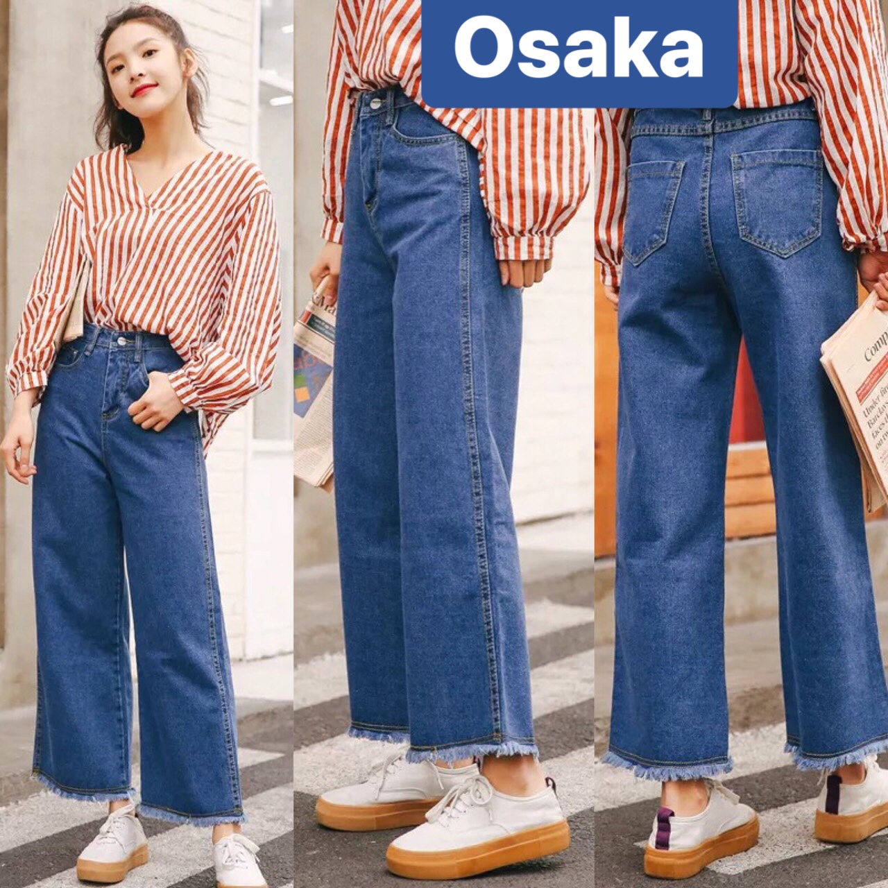 QUẦN BAGGY JEAN NỮ CHẤT BÒ XANH ĐẬM ỐNG RỘNG GIRL XINH LƯNG CAO NÂNG MÔNG TREND OK-6714 OSAKA FASHION