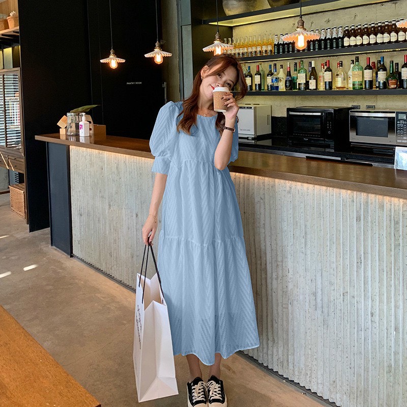 [HÀNG THIẾT KẾ] Váy bầu công sở thiết kế dáng suông chất lụa hàn châu freesize tới 70kg