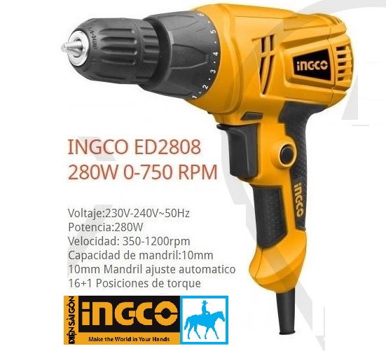 Máy khoan vặn vít cầm tay 10mm 280W INGCO ED2808