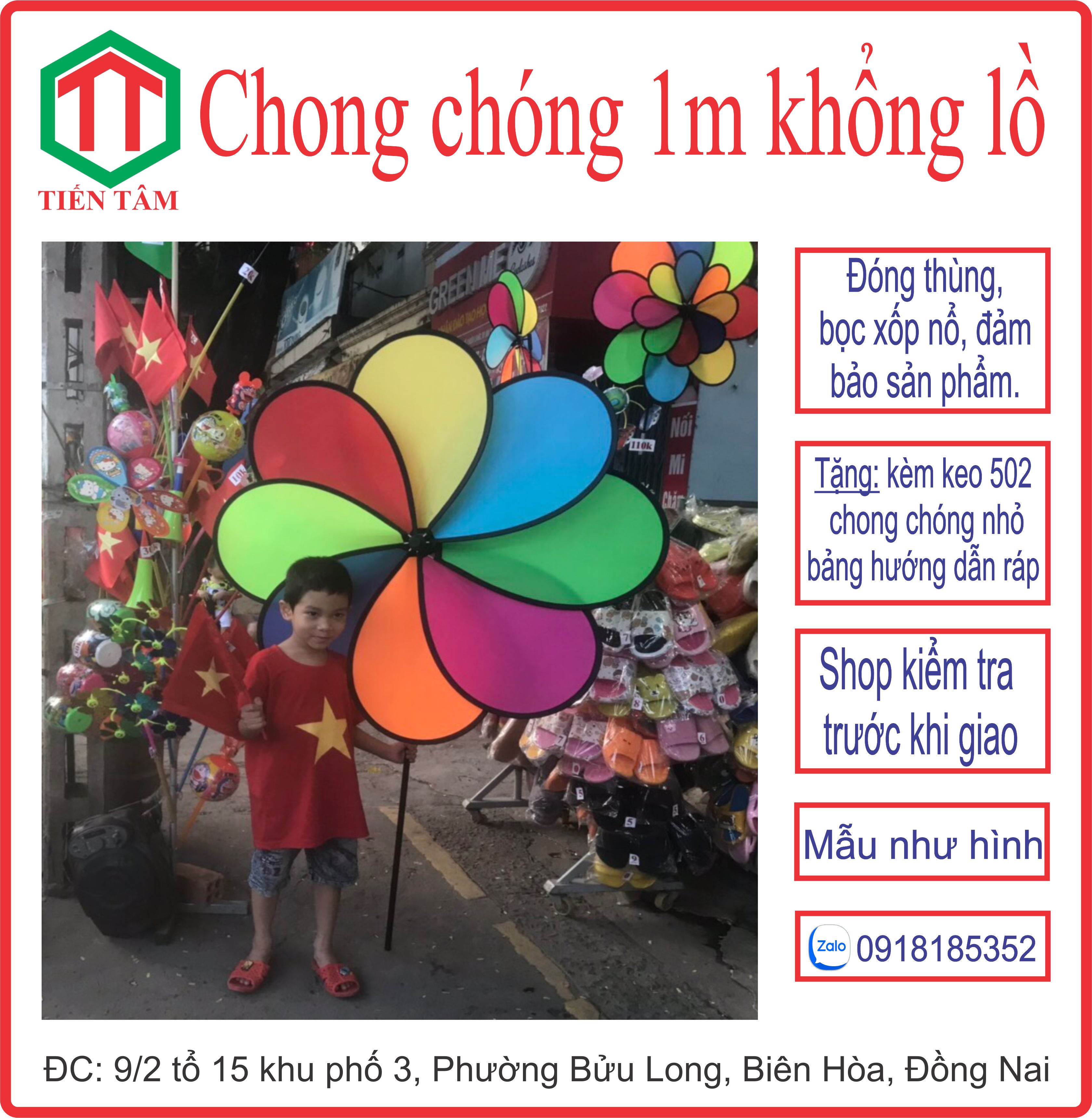 Chong chóng cầu vồng khổng lồ 1m, tặng kèm keo 502 + bảng hướng dẫn ráp + chong chóng nhỏ