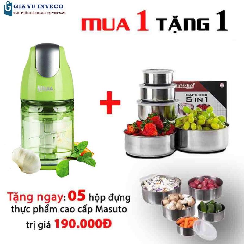 Máy Xay Thịt Đa Năng Ninjia 0,7L Công nghệ Mỹ-Tặng Bộ 5 Hộp Đựng Thực Phẩm Inox