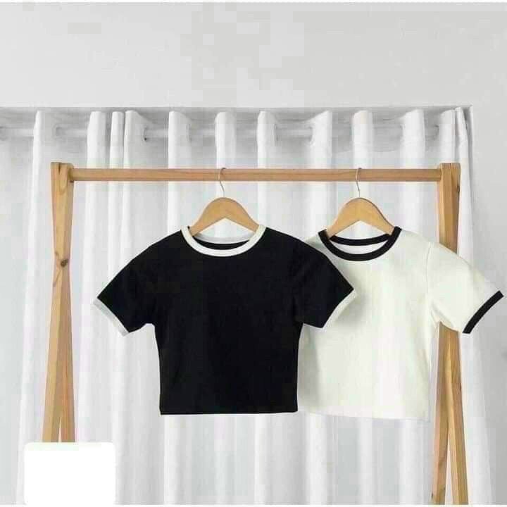 Áo Thun Gân Phối Viền Nữ Cổ Tròn Cá Tính Nữ