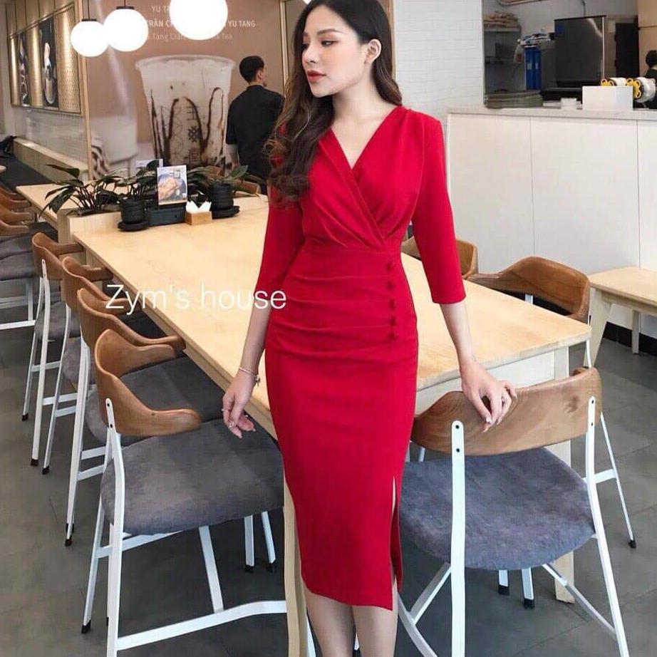 Đầm body tay lỡ xẻ tà sexy