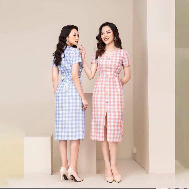 [HCM]Đầm nữ - Váy nữ thiết kế kẻ siêu đẹp có đủ size [váy thiết kế]