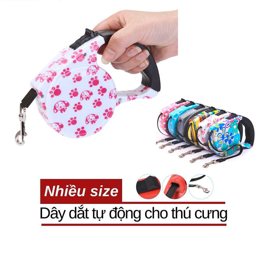 Dây dắt thú cưng tự động - dây dắt tự cuộn dài 5m - chịu lực dưới 20kg - giao màu ngẫu nhiên -