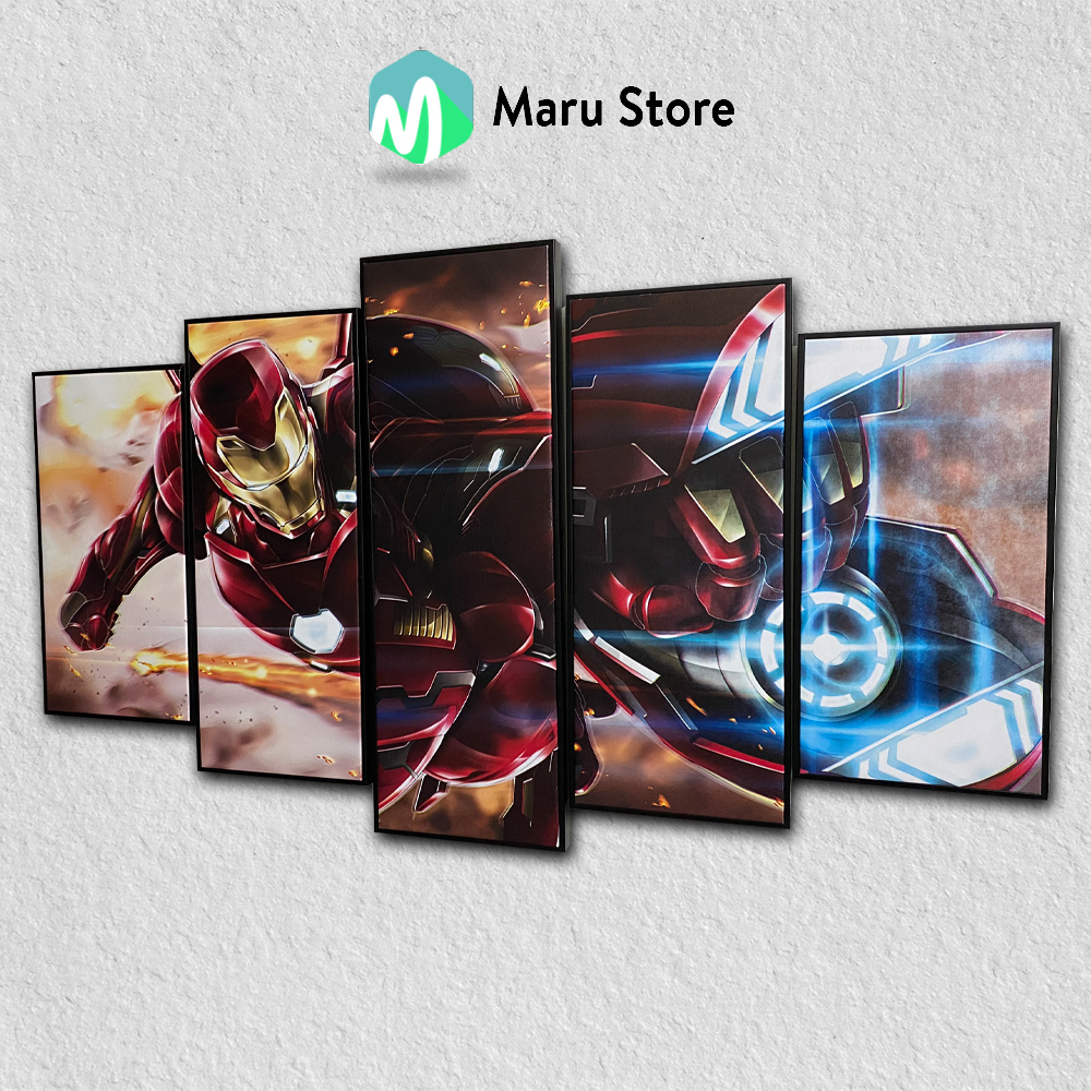 Bộ 5 Tranh Iron Man Treo Tường Có Khung Composite