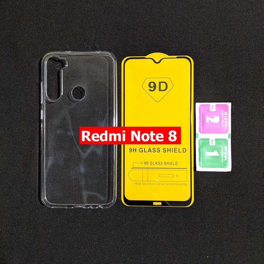 Bộ kính cường lực full màn hình ốp lưng dẻo Xiaomi Redmi Note 8