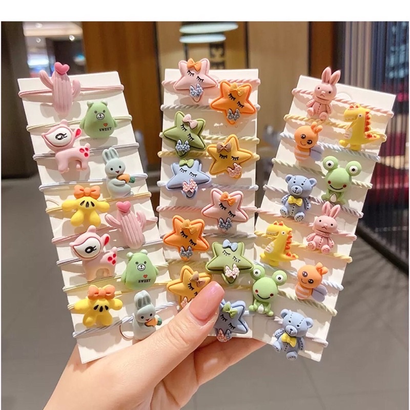 Set 10 chun cột tóc hoạt hình dễ thương cho bé