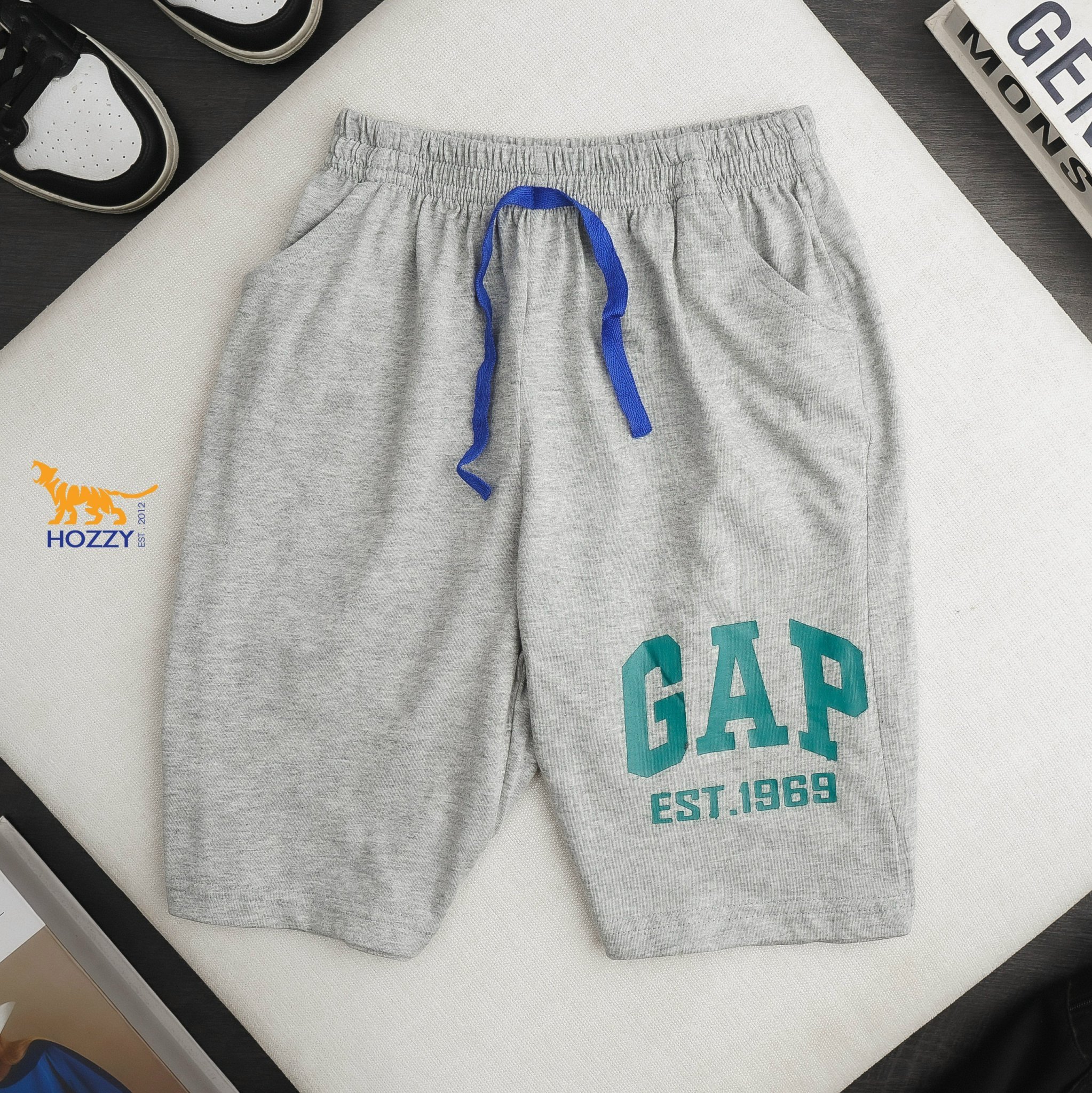 (Bé trai 20-55kg) Quần đùi thun cotton in chữ GAP