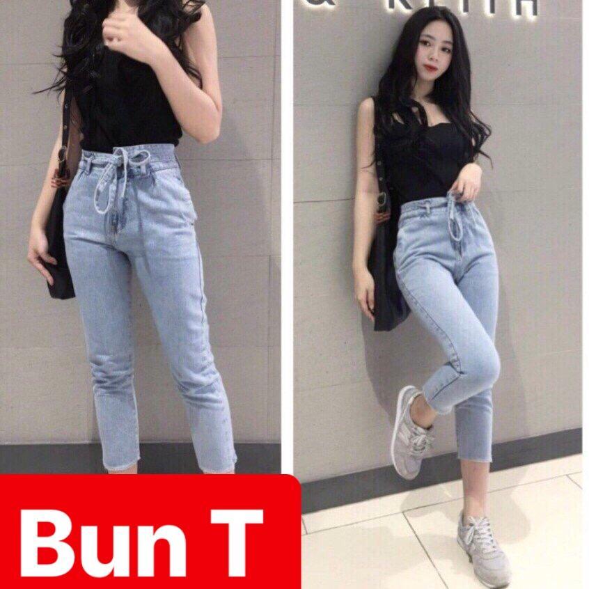 QUẦN JEAN BAGGY NỮ CHẤT BÒ XANH THẮT NƠ LƯNG CAO NÂNG MÔNG HÀN QUỐC T&T-05 - TRANG BUN FASHION