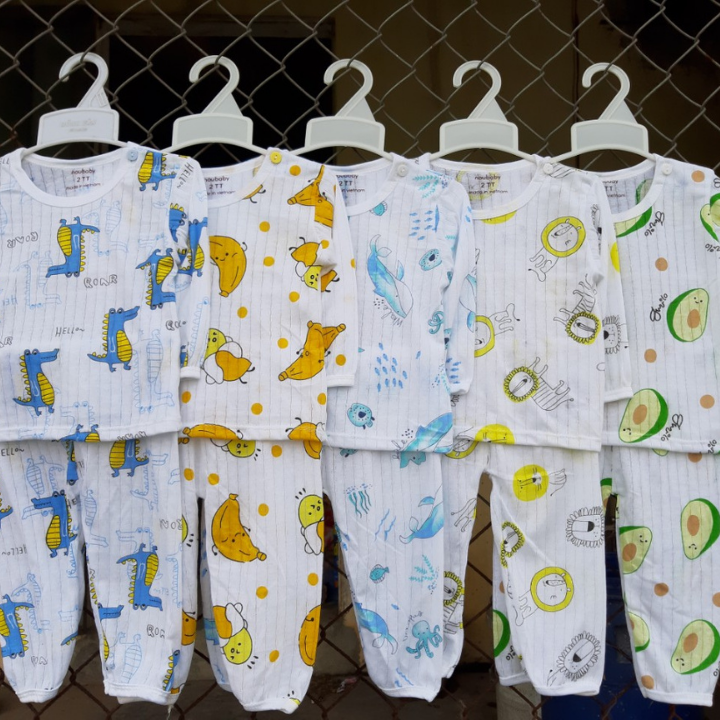 Combo 5 bộ dài cotton giấy cài vai cho bé