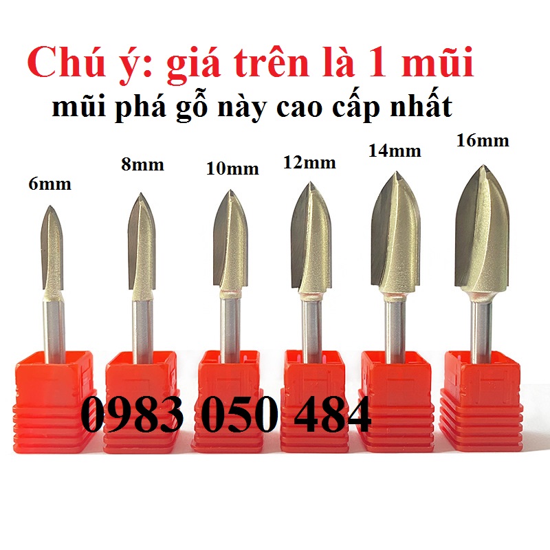 Mũi phá gỗ 3 cạnh - mũi điêu khắc gỗ - mũi phay gỗ cán 6mm đầu tự chọn(giá trên là 1 mũi)