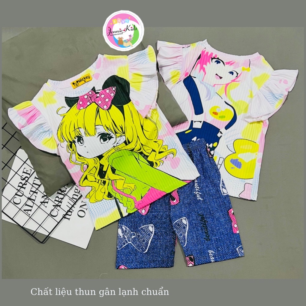Đồ bộ bé gái, bộ ngố bé gái vải thun gân lạnh quần giả jean Jennie kids J523