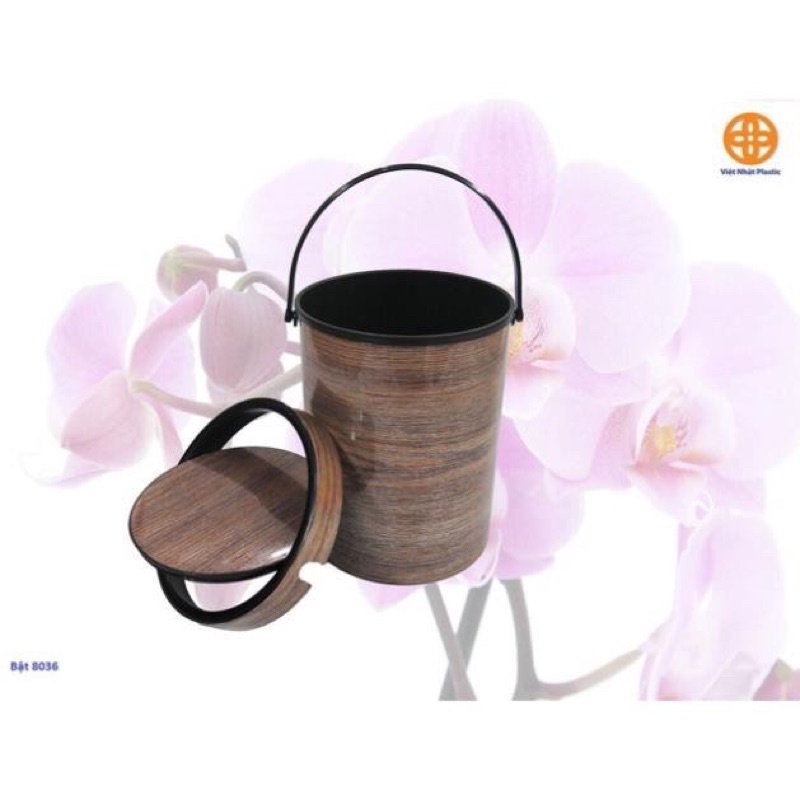 Thùng Rác Lật Việt Nhật-Hình Tròn-Vân Gỗ