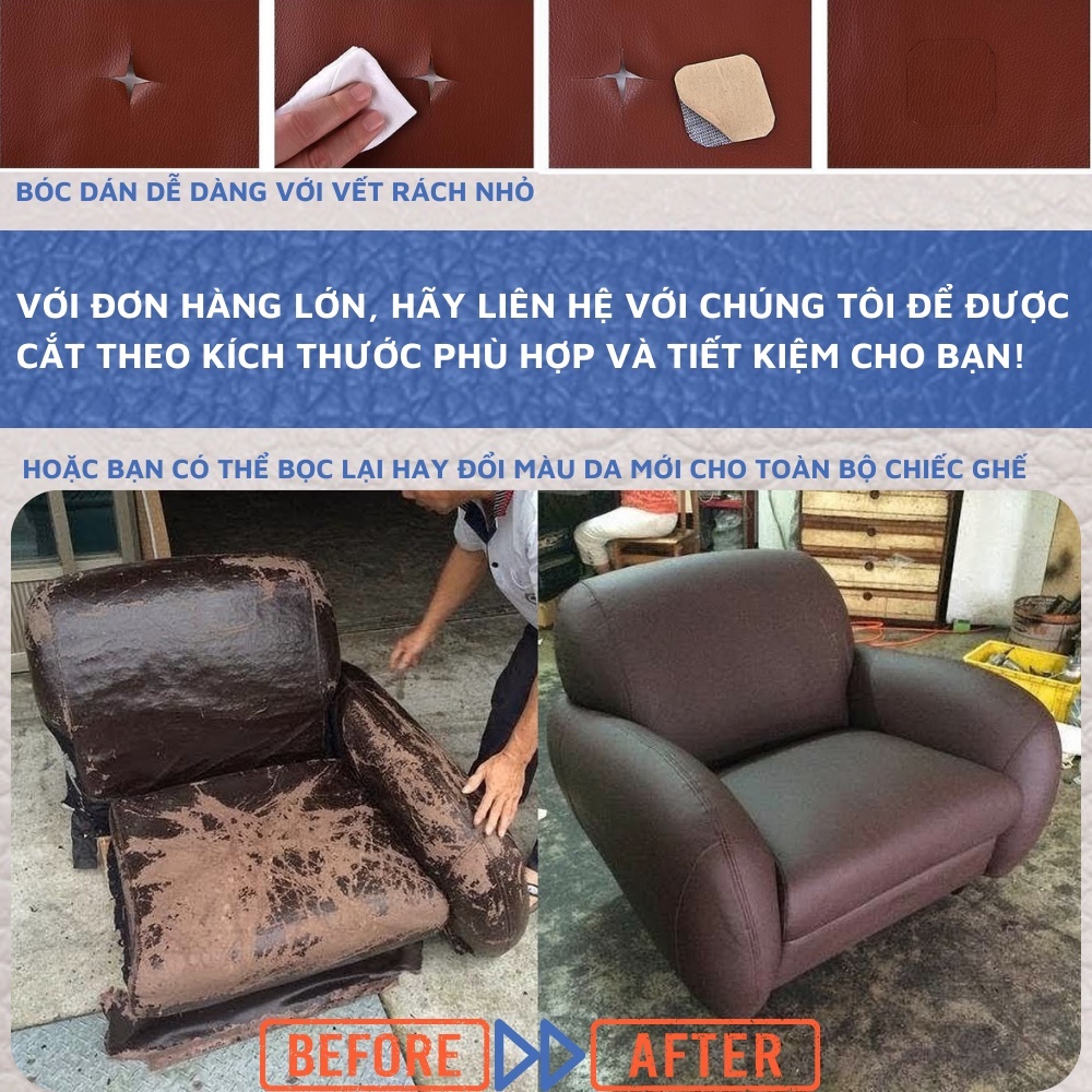 Da dán ghế da PU tự dính sửa ghế sofa cỡ lớn, nội thất, đồ da