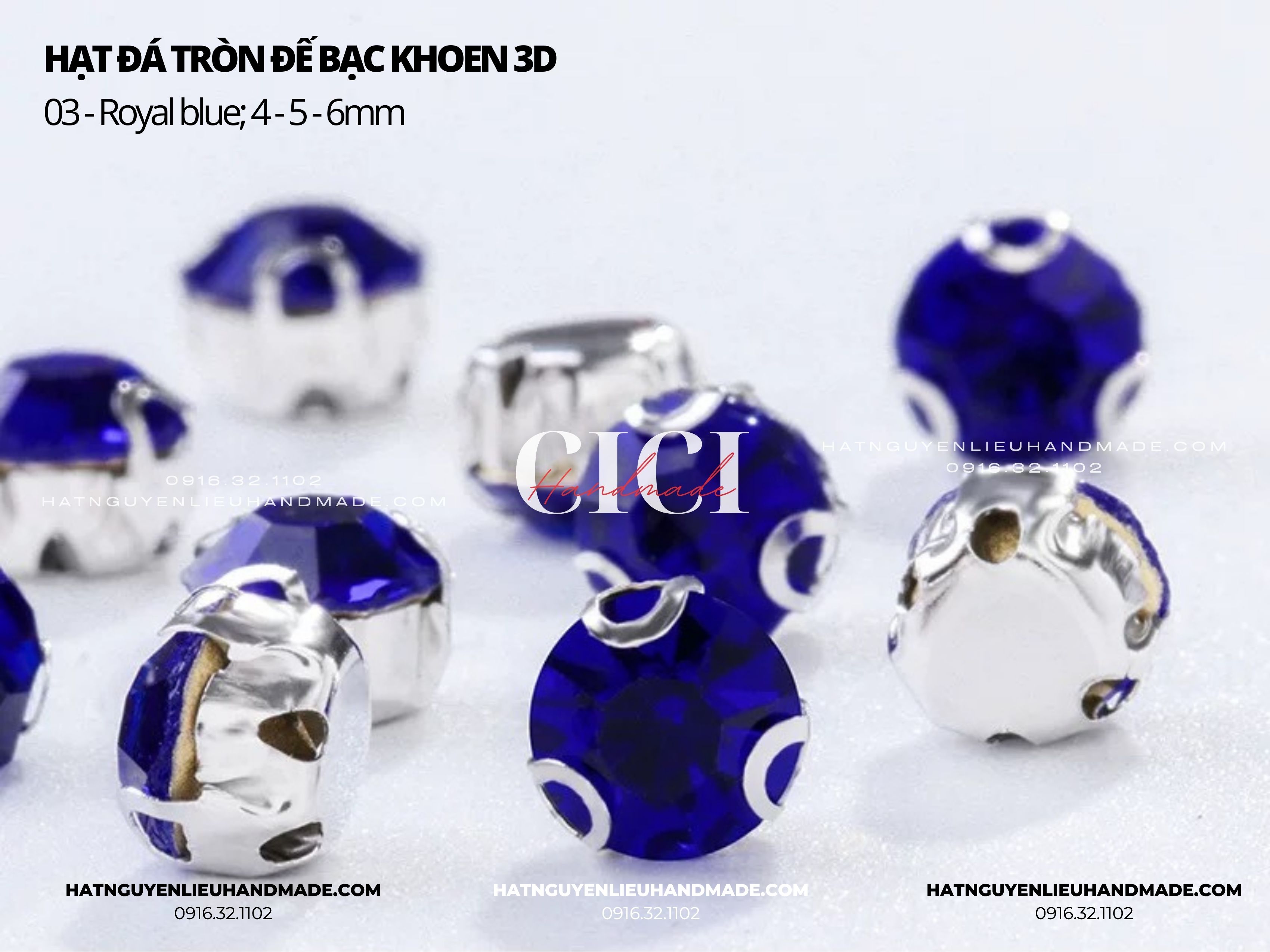 Túi 50-100 hạt đá tròn đế bạc khoen 3D có lỗ khâu nhiều màu Cici Handmade chuyên hạt đá hạt pha lê hạt cườm hạt trang sức tự làm