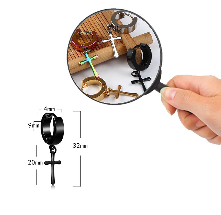 Khuyên Tai Titan Tròn Chữ Thập Phong Cách Hàn ( Kiểu xỏ lỗ tai)