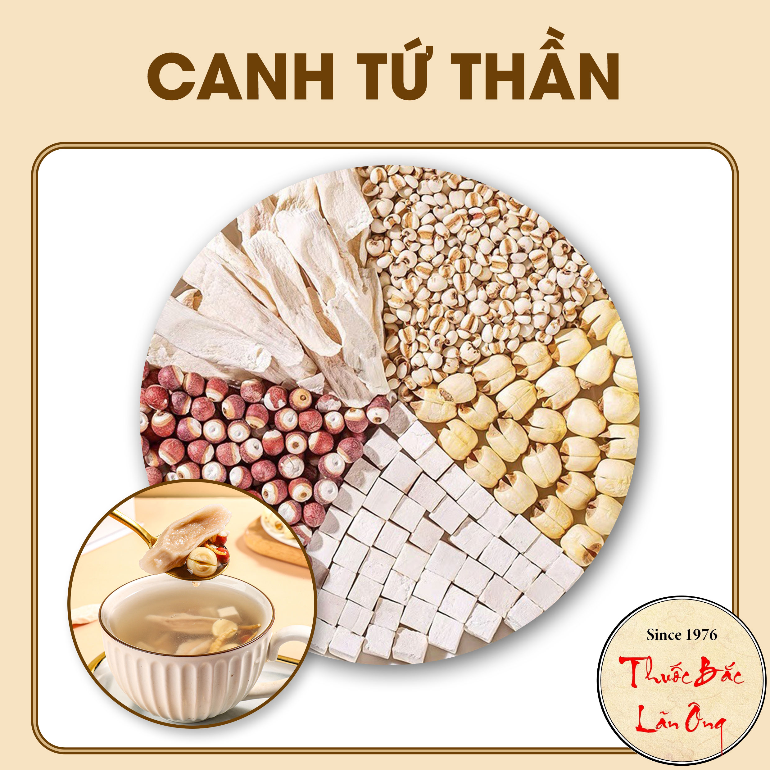 Canh dưỡng sinh tứ thần, set canh dưỡng sinh mix sẵn gồm hạt sen, khiếm thực, hoài sơn, bạch linh,...