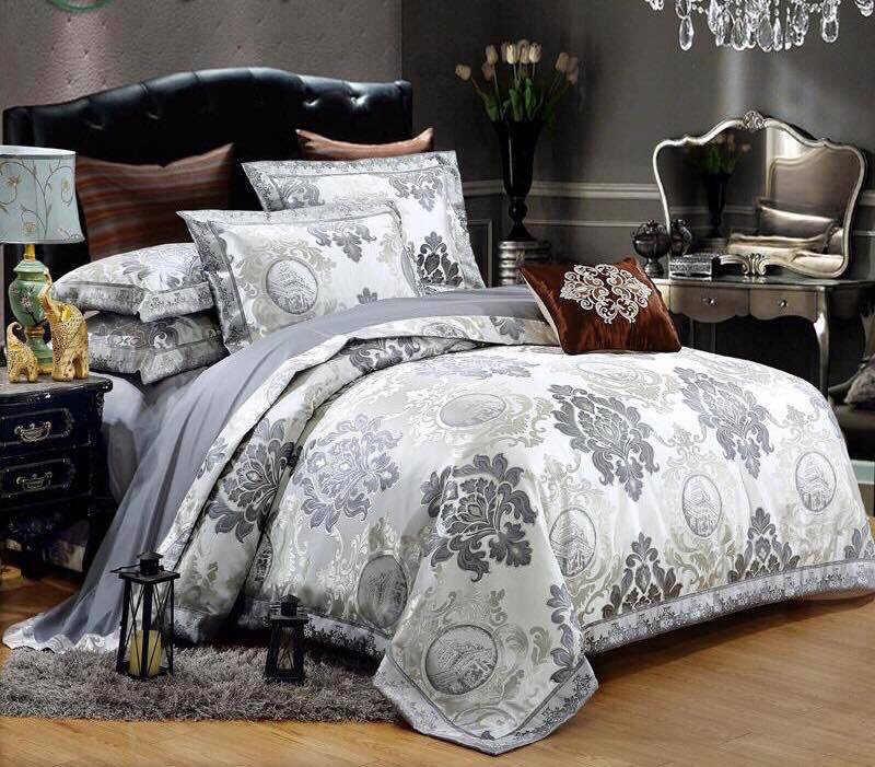 Bộ chăn ga gối 5 món gấm lụa hoàng gia cao cấp