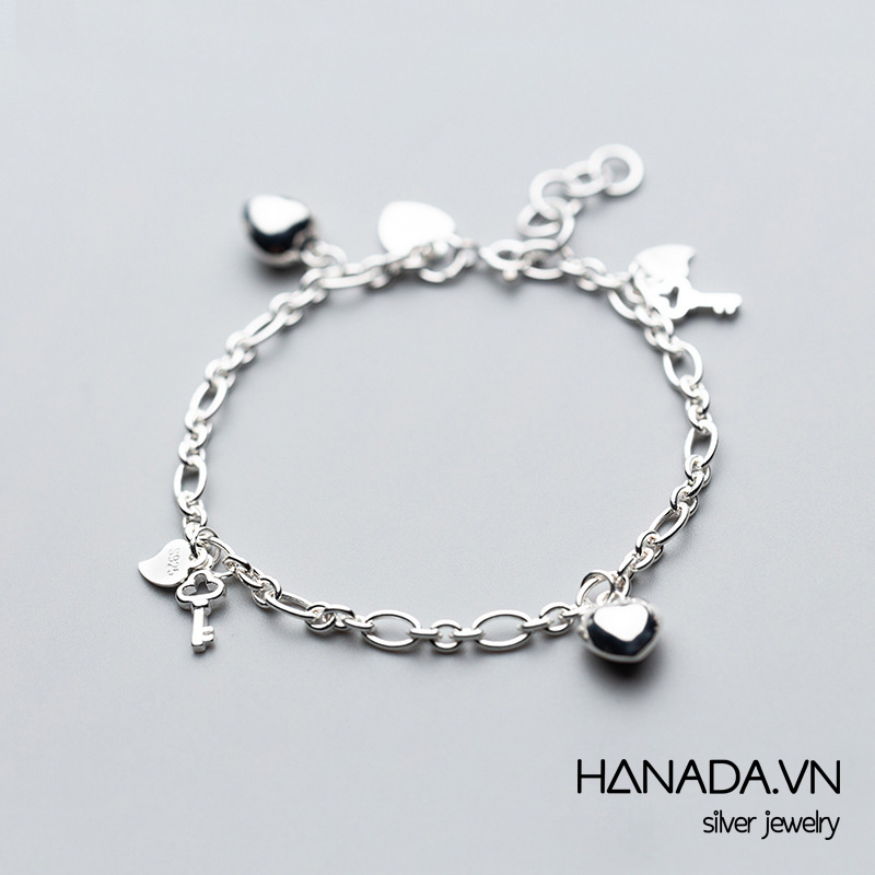 [HCM]Lắc Tay Bạc 925 Hanada  Basic Charm Khóa Và Trái Tim 0251