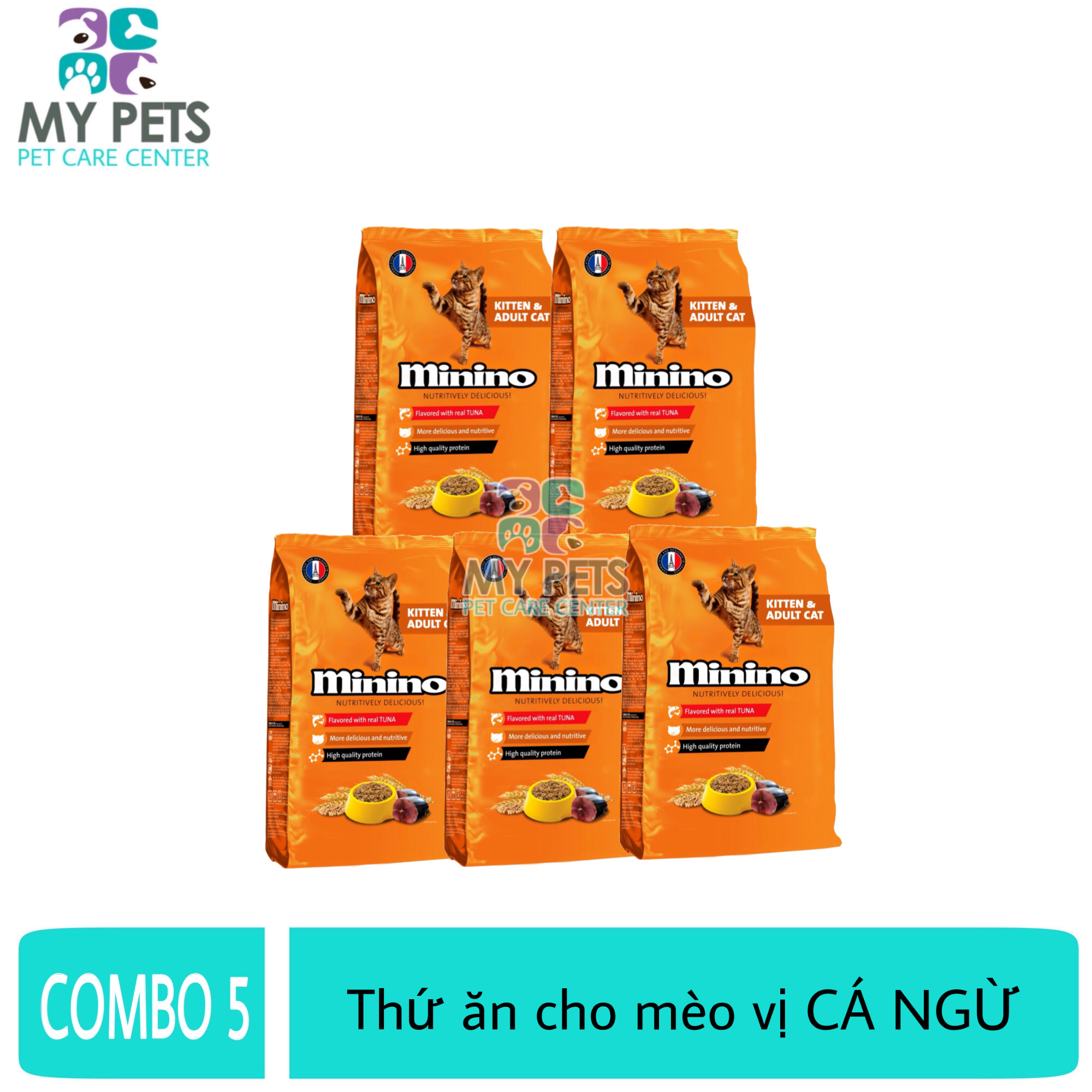 (COMBO 5) Thức ăn vị cá ngừ dành cho mèo mọi lứa tuổi - thức ăn cho mèo minino 480g