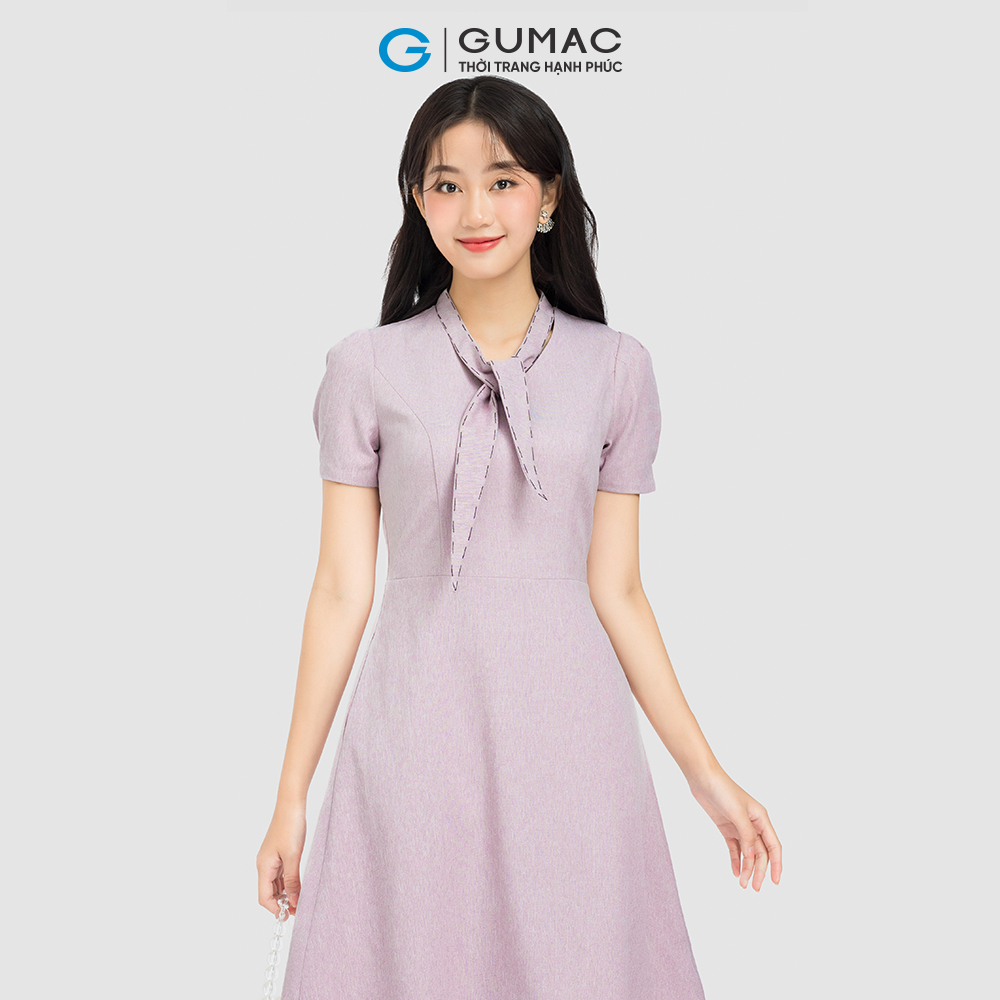 Đầm form A GUMAC, đầm phối chỉ thắt nơ DC08038