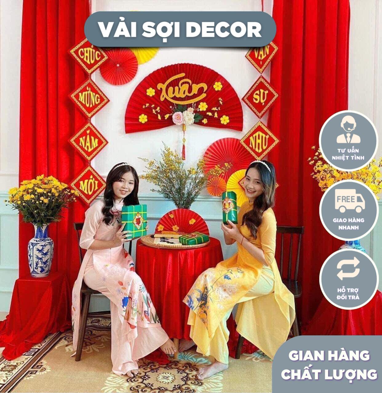 Vải nhung màu xanh rêu và đỏ cờ ( vai nhung 5m x 1,5m)