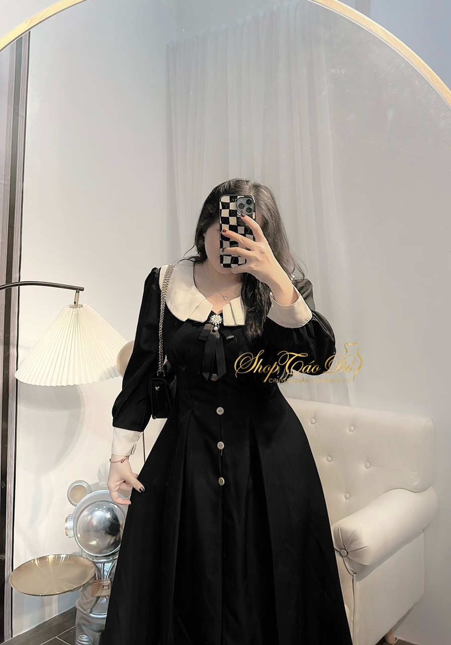 (TÁO ĐỎ BIGSIZE 55-90KG) Đầm Cổ V Kiểu Vintage Sang Chảnh D96 (ảnh thật chính chủ)🍎🍎🍎