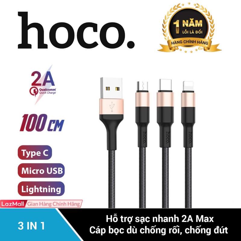 [HCM]Cáp sạc Hoco X26 3 đầu đa năng Lightning - Micro - Type C dài 1m dây dù siêu bền