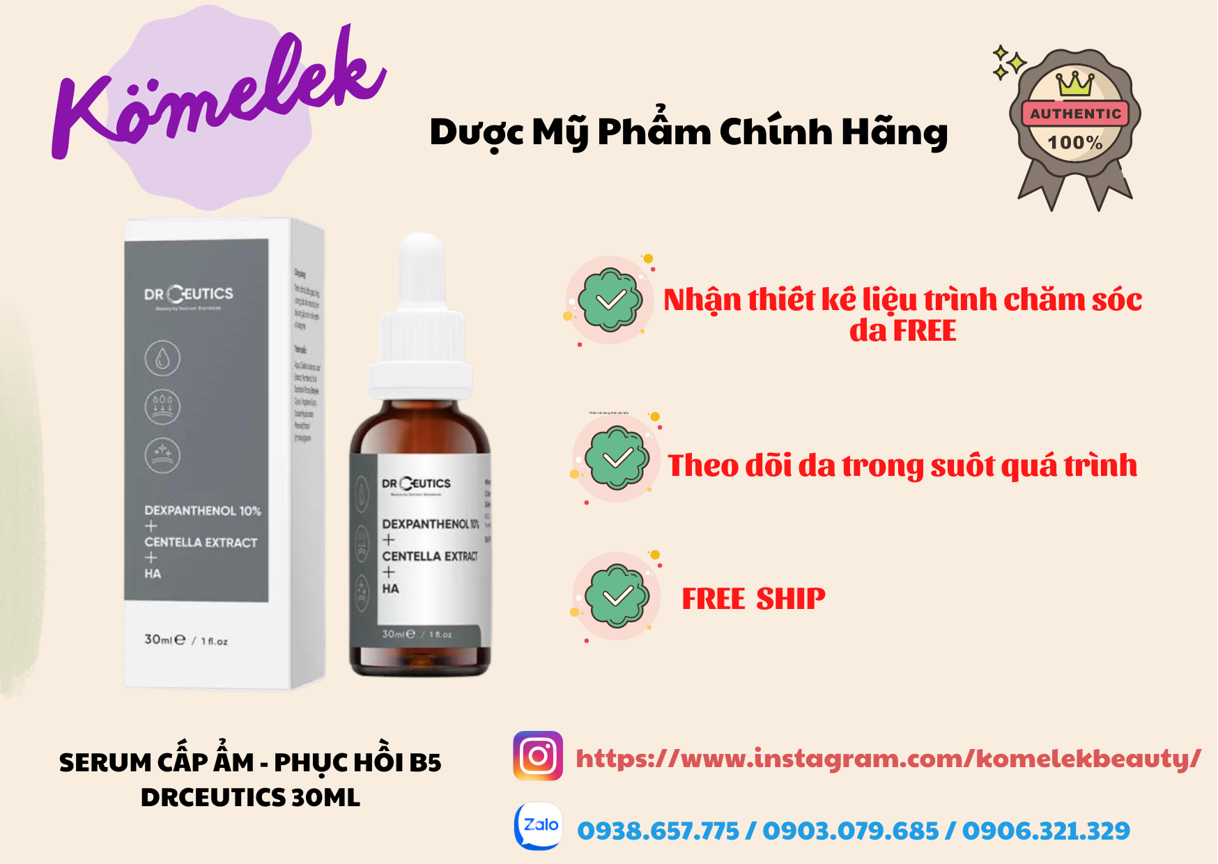 Tinh Chất Vitamin B5 Cấp Ẩm Và Phục Hồi Da DrCeutics - 30ml