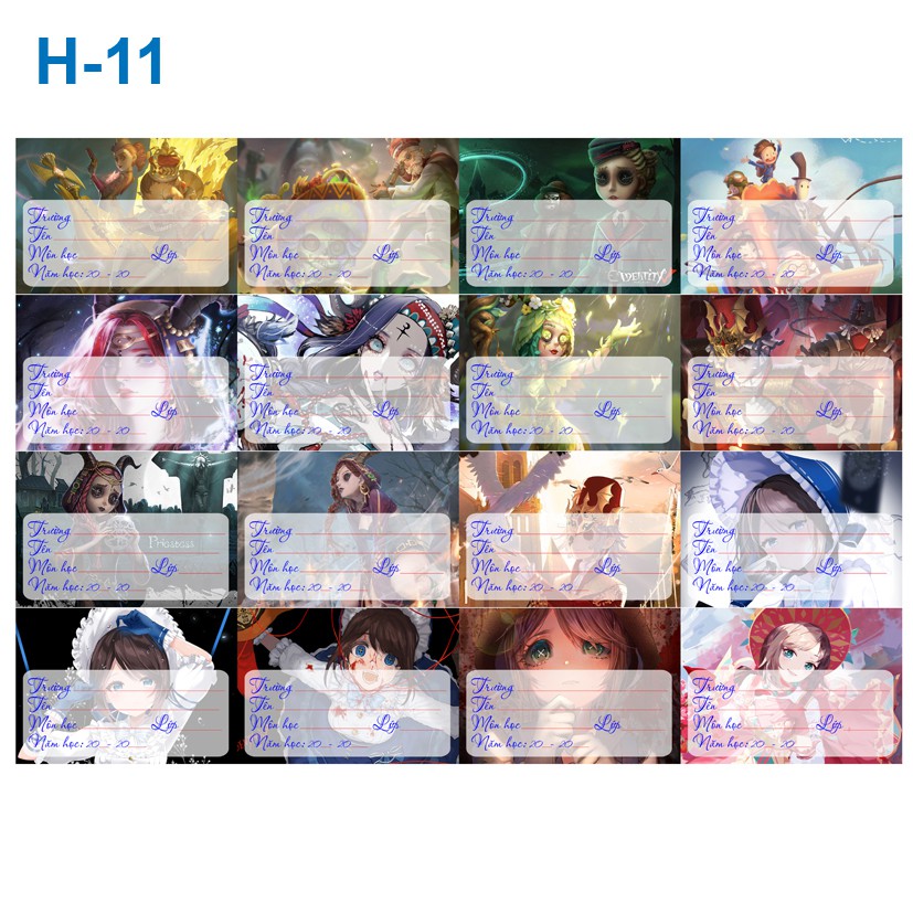 Nhãn vở anime Identity V (1 set 16 cái nhãn vở)
