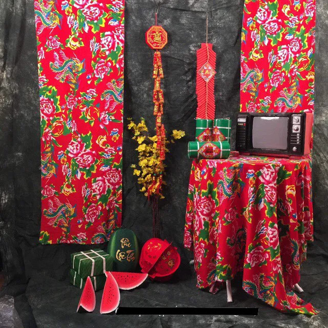 Vải chăn con công trang trí, vintage, decor tết, khăn trải bàn, làm gối, nệm, may quần áo liền khổ 1,6mx2,2cm - g8_shop