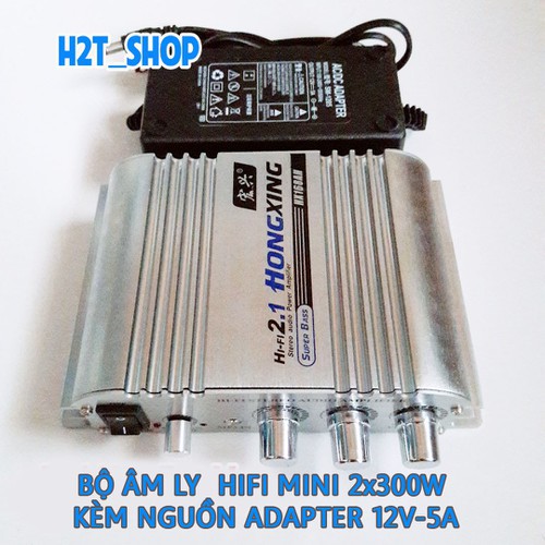 Âm ly mini 300w xh168 + nguồn adapter 12v-5a super bass