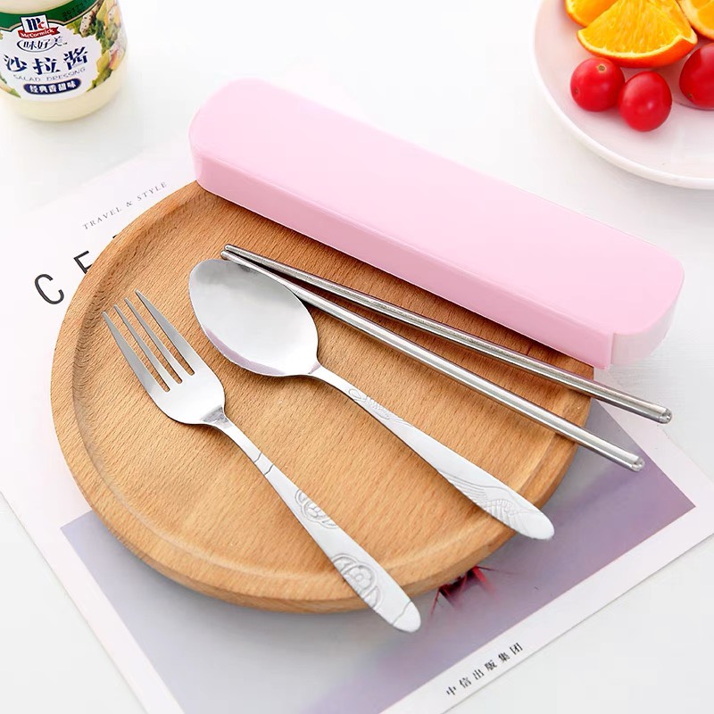 Bộ muỗng đũa nĩa inox cá nhân văn phòng du lịch dễ thương kèm hộp ChiChi BDM02