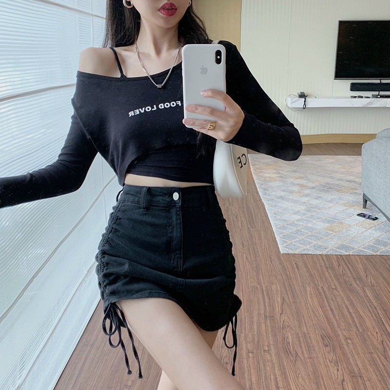 Chân váy rút dây bên vải kaki