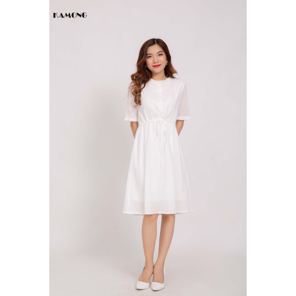 Đầm Suông Cổ Bèo Rút Eo Kamong D092